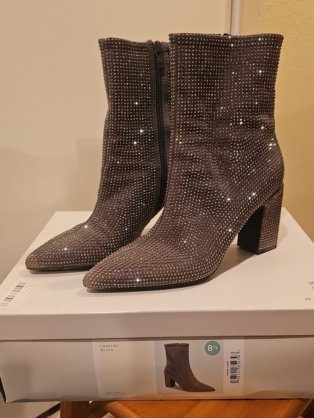 a new day Gray Rhinestone Ankle Booties with Block Heel